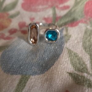 Elegant Silver Ring with Blue and Coral Colored Stones